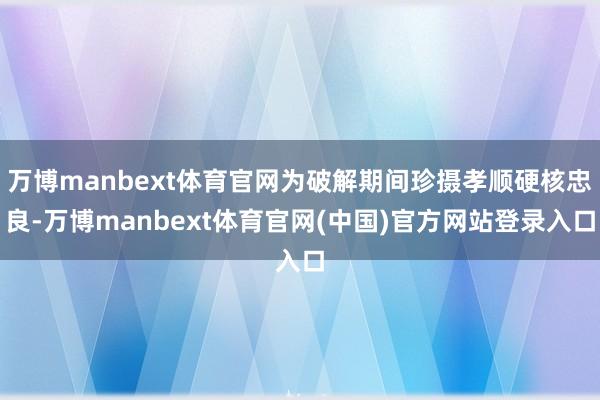 万博manbext体育官网为破解期间珍摄孝顺硬核忠良-万博manbext体育官网(中国)官方网站登录入口